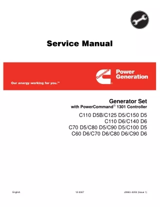 Cummins Onan C60 D6 Generator Set with PowerCommand 1301 Controller Service Repair Manual