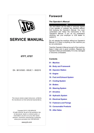 JCB 6TFT Dumper Service Repair Manual