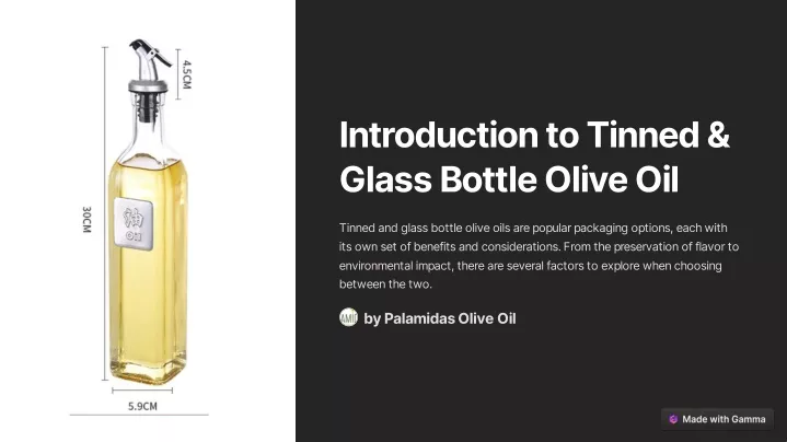 introduction to tinned glass bottle olive oil