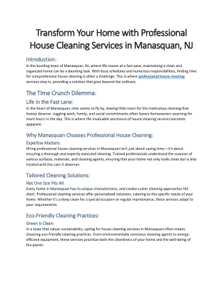 Transform Your Home with Professional House Cleaning Services in Manasquan, NJ