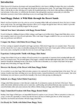 Sand Buggy Dubai: A Wild Ride through the Desert Sands