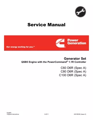 Cummins Onan D6R Generator Set QSB5 Engine with the PowerCommand 1.1R Controller Service Repair Manual