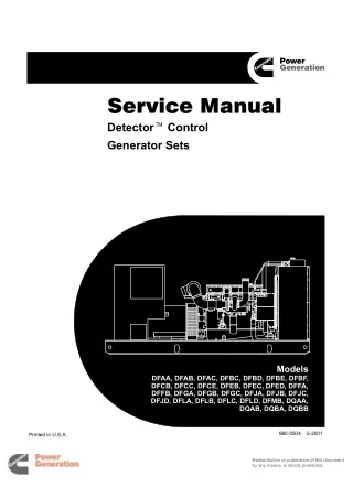 Cummins Onan DFCC Detector Control Generator Set Service Repair Manual