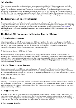 The Role of AC Contractors in Ensuring Energy Efficiency