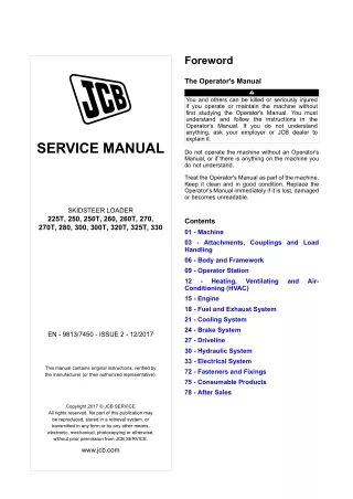 JCB 250 Skid Steer Loader Service Repair Manual SN from 2476302 to 2477300