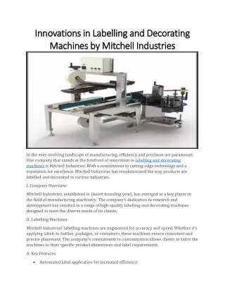 Innovations in Labelling and Decorating Machines by Mitchell
