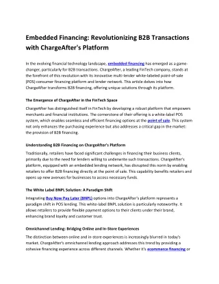 Embedded Financing  Revolutionizing B2B Transactions with ChargeAfter's Platform