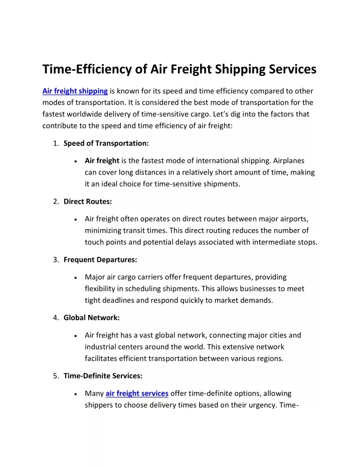 time efficiency of air freight shipping services