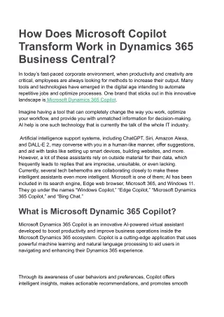 How Does Microsoft Copilot Transform Work in Dynamics 365 Business Central