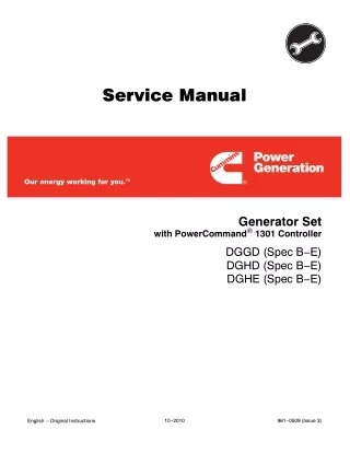 Cummins Onan DGGD Generator Set with Power Command 1301 Controller Service Repair Manual