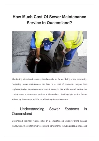 How Much Cost of Sewer Maintenance Service in Queensland?