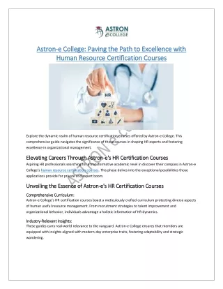 Astron-e College: Paving the Path to Excellence with Human Resource Certificatio