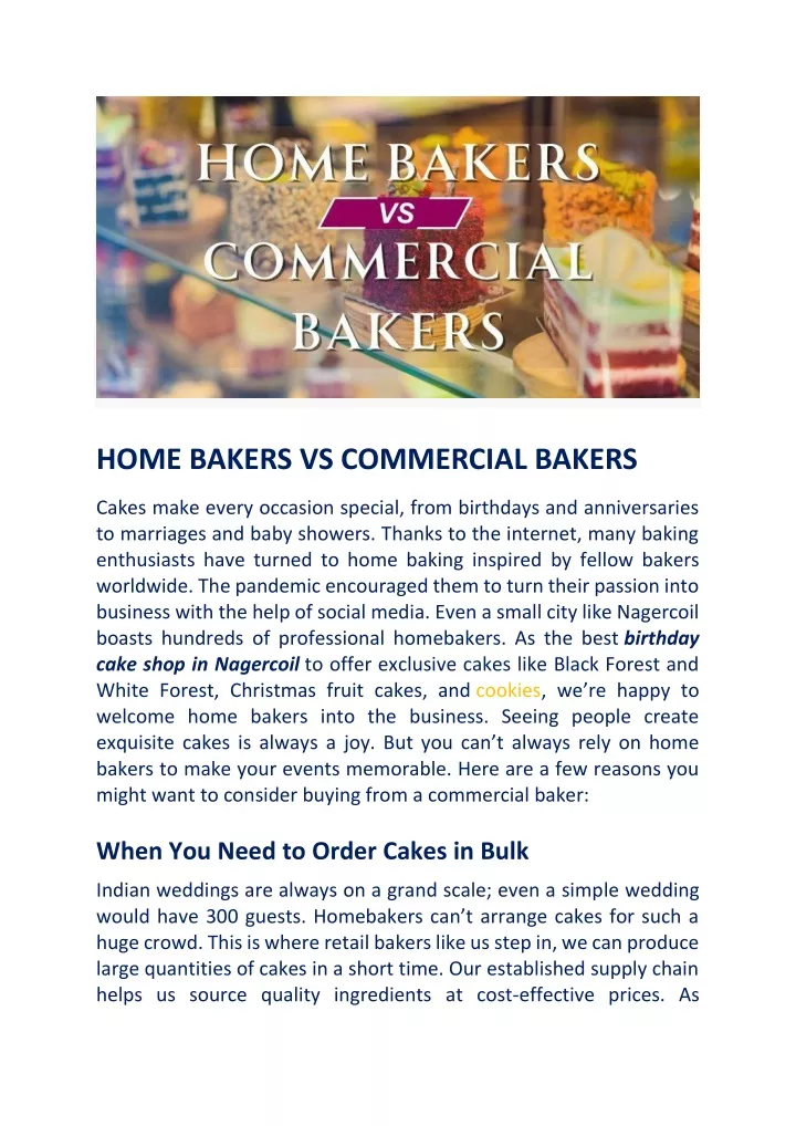 home bakers vs commercial bakers