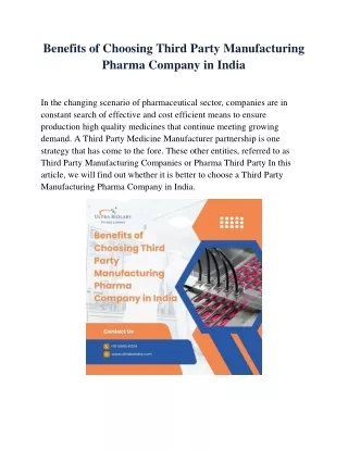 Benefits of Choosing Third Party Manufacturing Pharma Company in India