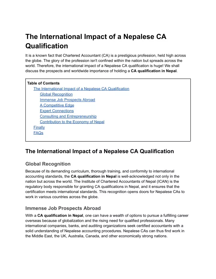 the international impact of a nepalese