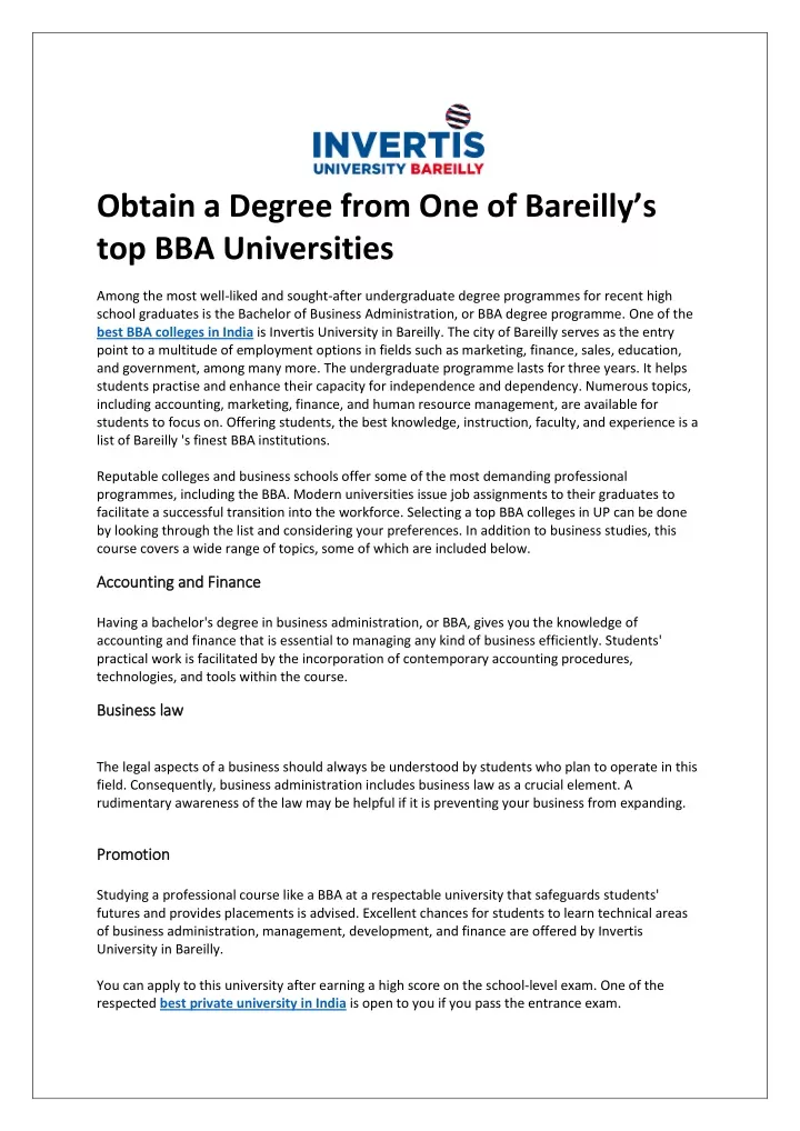 obtain a degree from one of b areilly