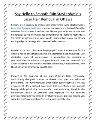 Say Hello to Smooth Skin Stayfitphysio's Laser Hair Removal in Ottawa