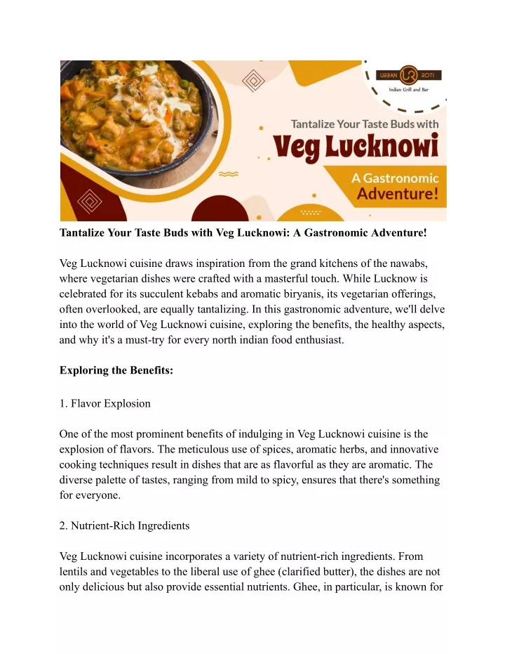 tantalize your taste buds with veg lucknowi