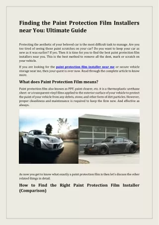 Finding the Paint Protection Film Installers near You: Ultimate Guide