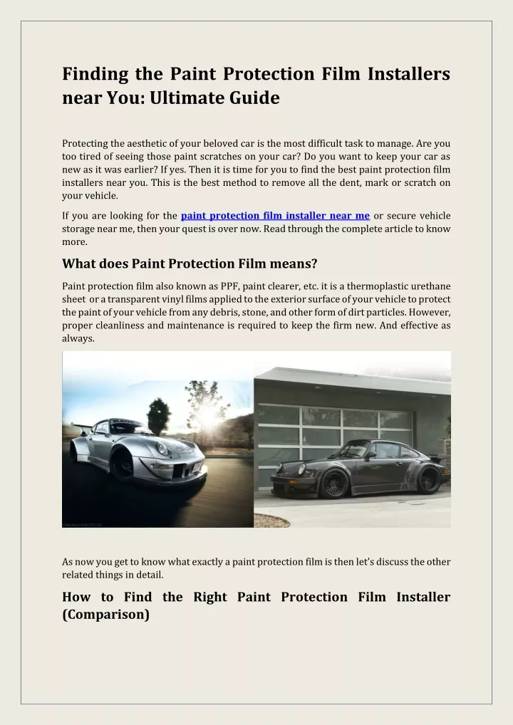 finding the paint protection film installers near