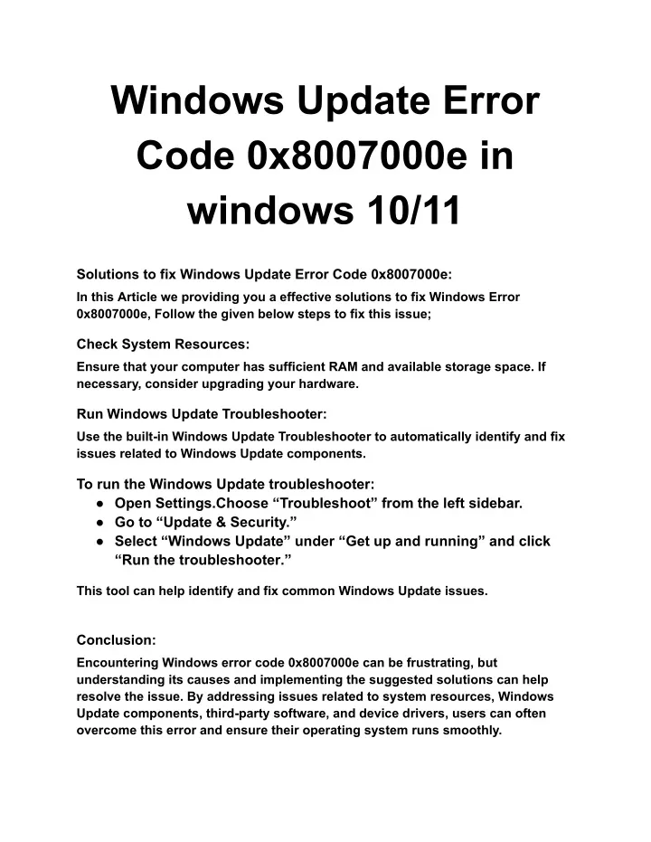 windows update error code 0x8007000e in windows