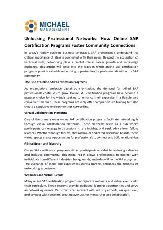 Unlocking Professional Networks How Online SAP Certification Programs Foster Community Connections