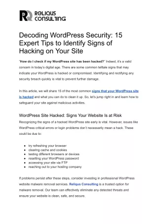 Decoding WordPress Security 15 Expert Tips to Identify Signs of Hacking on Your Site
