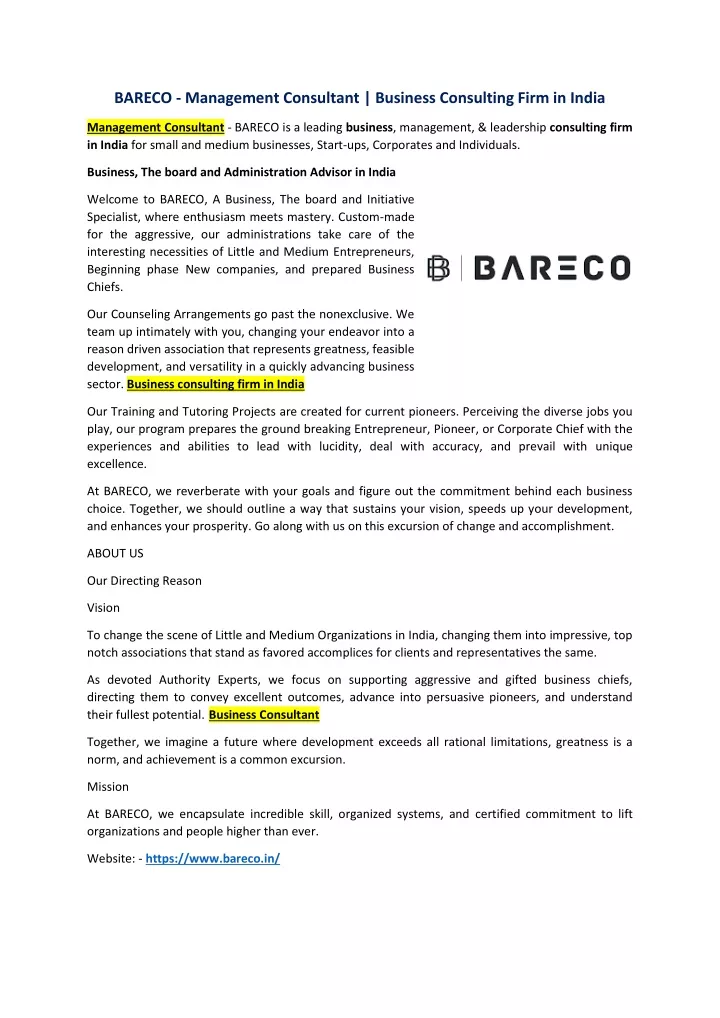 bareco management consultant business consulting