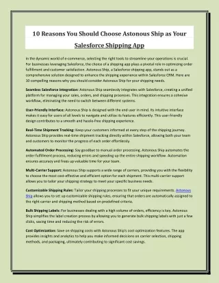 10 Reasons You Should Choose Astonous Ship as Your Salesforce Shipping App