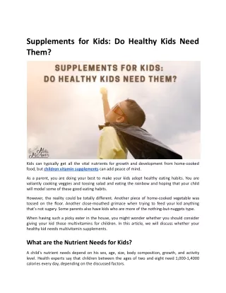 Supplements for Kids: Do Healthy Kids Need Them?