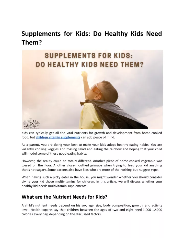 supplements for kids do healthy kids need them