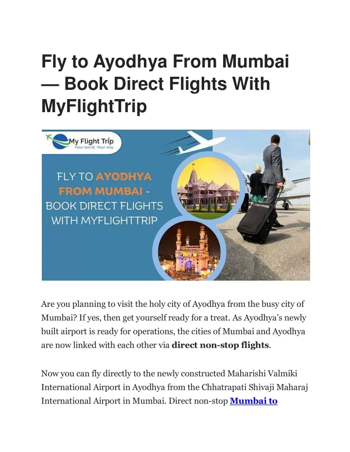 fly to ayodhya from mumbai book direct flights