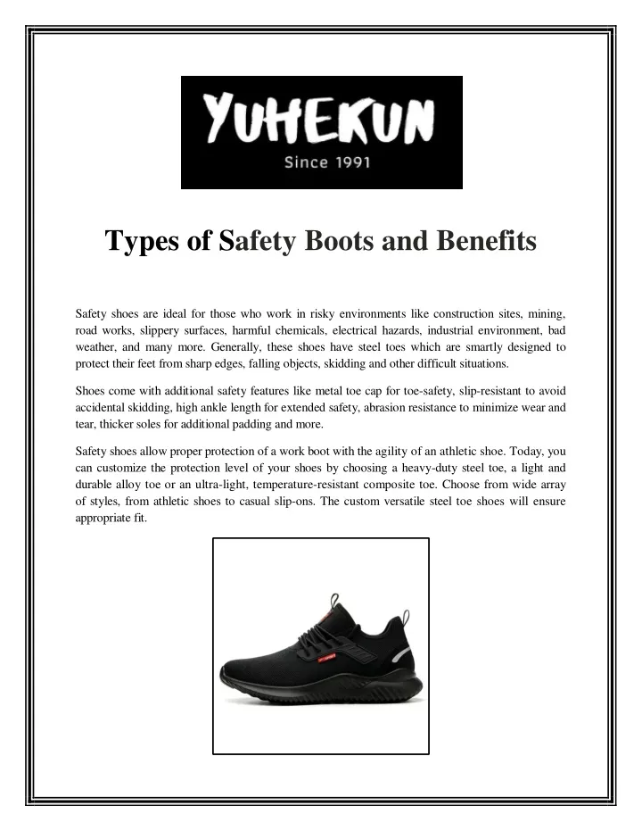 types of safety boots and benefits