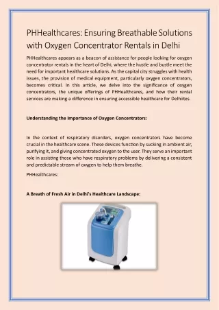 Ensuring Breathable Solutions with Oxygen Concentrator Rentals in Delhi