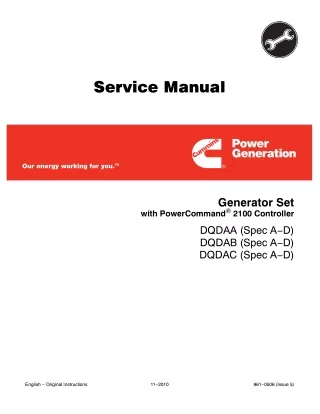 Cummins Onan DQDAA Generator Set Power Command 2100 Controller Service Repair Manual