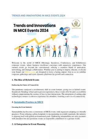 TRENDS AND INNOVATIONS IN MICE EVENTS 2024