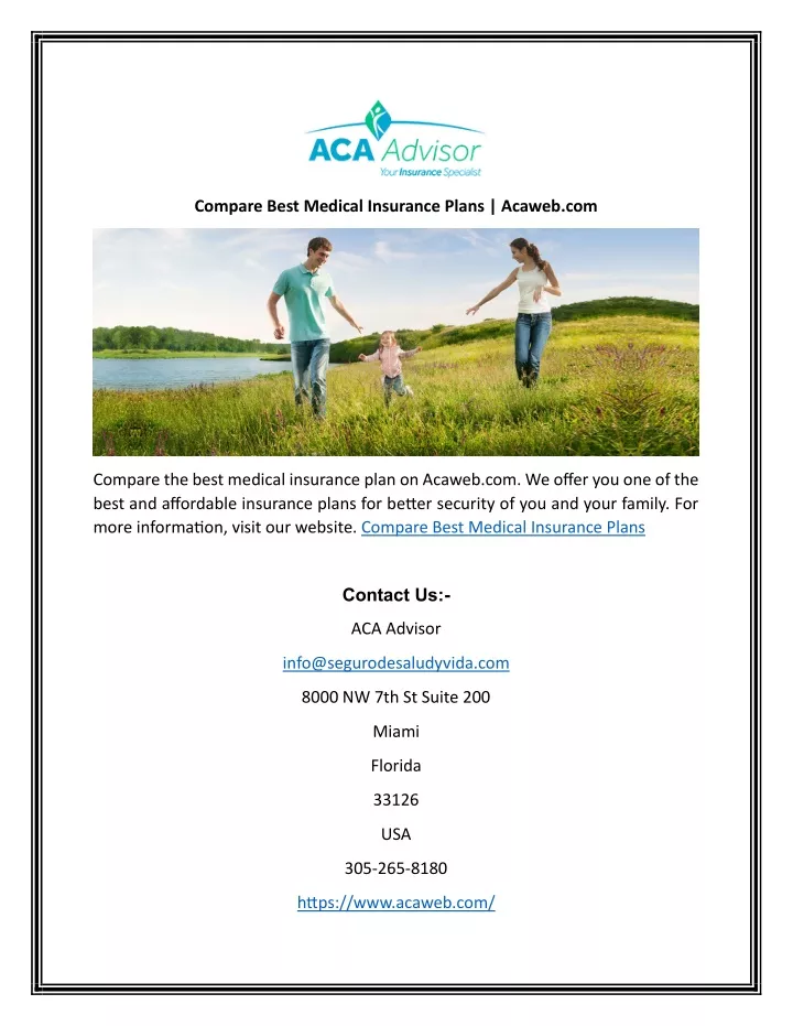 compare best medical insurance plans acaweb com