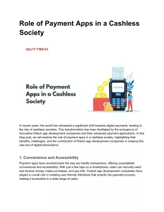 Role of Payment Apps in a Cashless Society