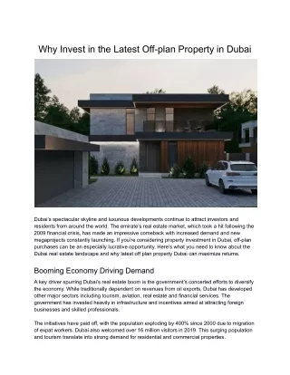 Why Invest in the Latest Off-plan Property in Dubai