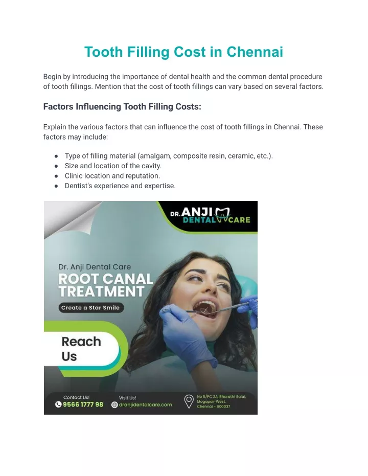 tooth filling cost in chennai