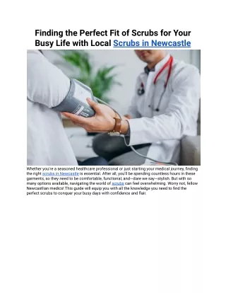 Jan. 22, 2024 - Finding the Perfect Fit of Scrubs for Your Busy Life with Local Scrubs in Newcastle