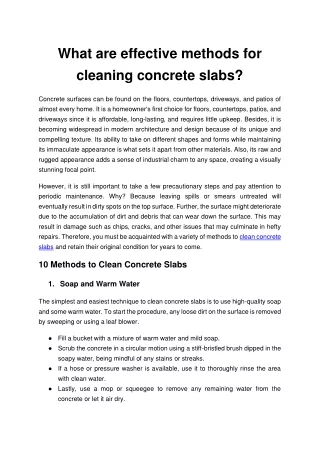 What are effective methods for cleaning concrete slabs