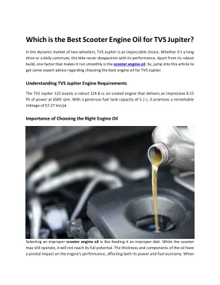 Which is the Best Scooter Engine Oil for TVS Jupiter