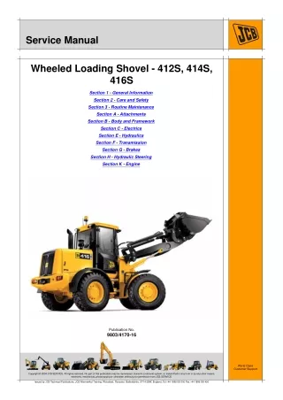 JCB 416S Wheeled Loading Shovel Service Repair Manual SN 543000 and up