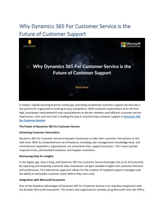 Why Dynamics 365 For Customer Service is the Future of Customer Support