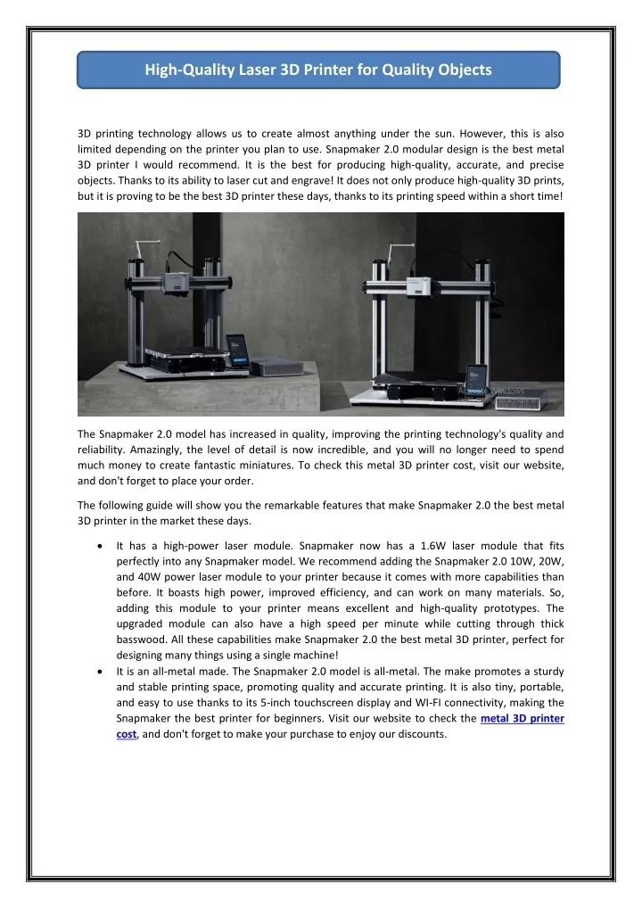 high quality laser 3d printer for quality objects