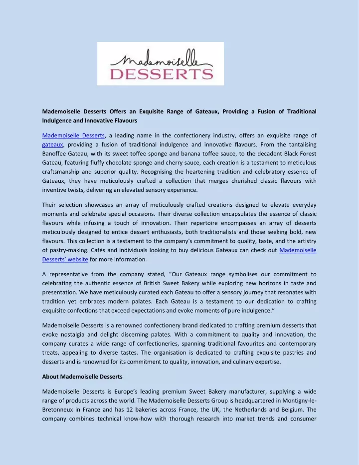 mademoiselle desserts offers an exquisite range