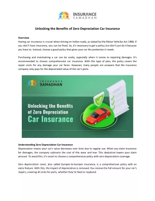 Unlocking the Benefits of Zero Depreciation Car Insurance