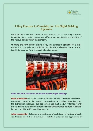 4 Key Factors to Consider for the Right Cabling Systems