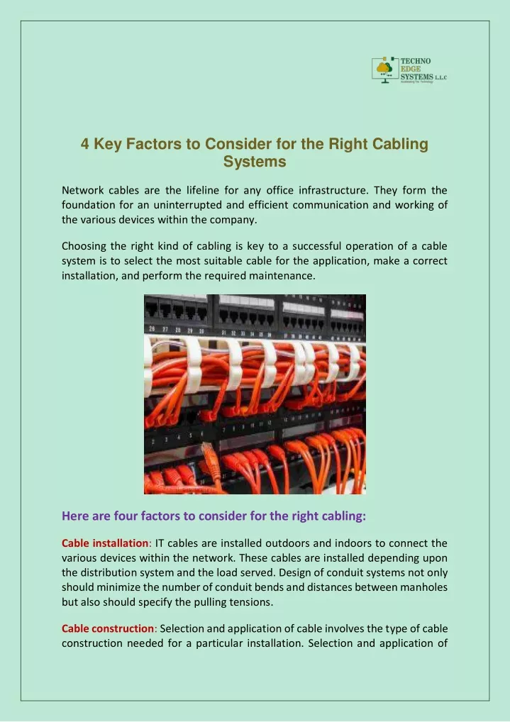 4 key factors to consider for the right cabling
